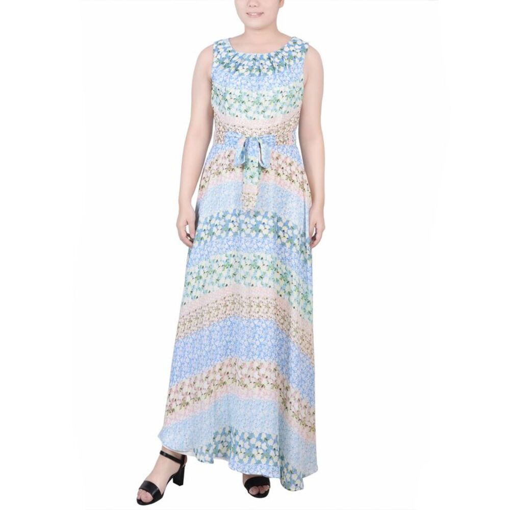 NY Collection Petite Sleeveless Belted Chiffon Maxi Dress